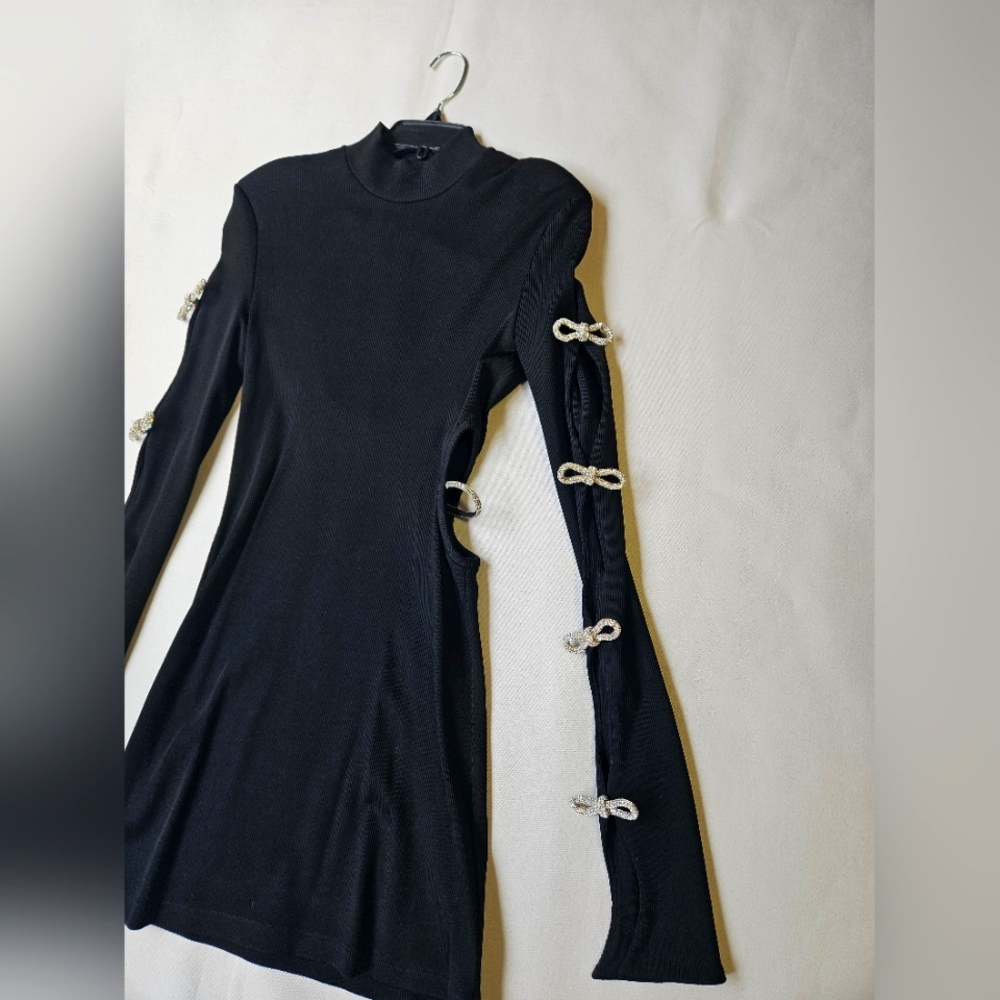 NEW $985 Mach & Mach Crystal-Embellished Cut-Out Minidress - Picture 6 of 16
